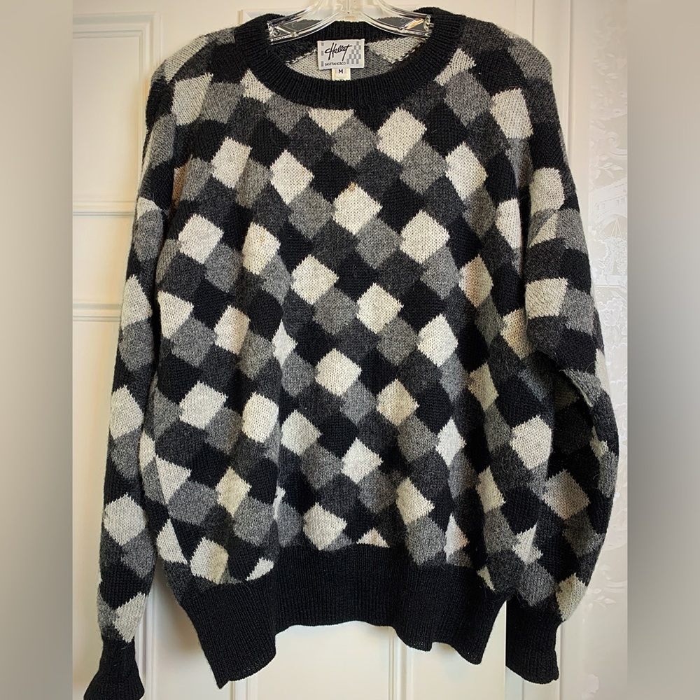 Vintage Hallet San Francisco Black and Gray Wool Sweater